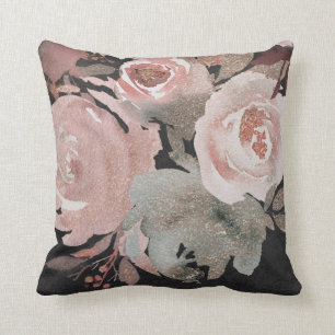 Coussin Rose rose pailletée roses sombres floraux glamour 
