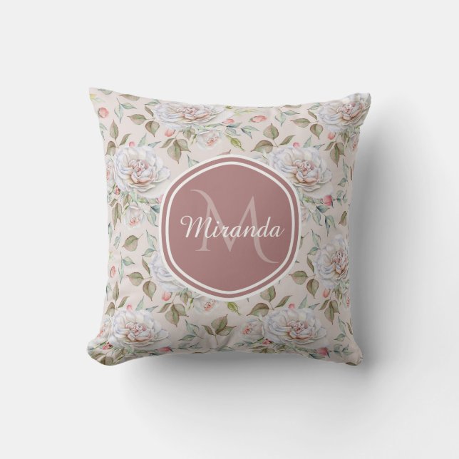 Coussin Rose rose pâle Motif avec Monogramme et nom (Recto)