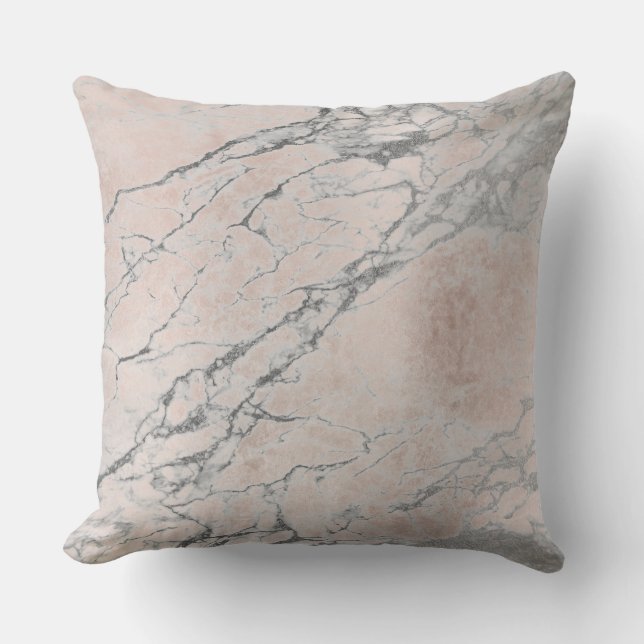 Coussin Rose rose pâle Or Argent Gris Blush Marbre (Recto)