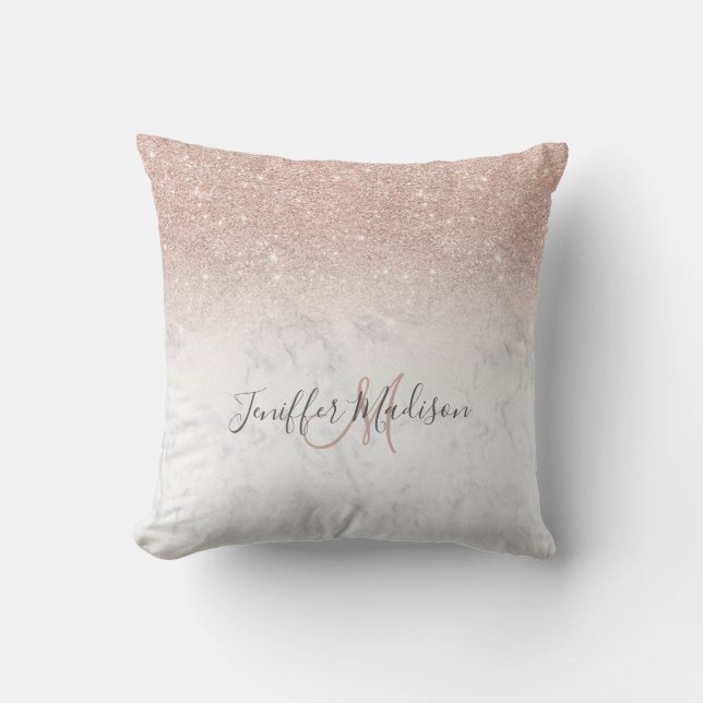 Coussin Rose rose rose or parties scintillant marbre blanc (Recto)