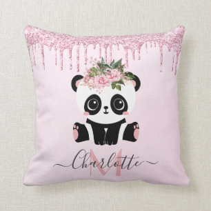 Coussin Rose rose rose or parties scintillant panda jetez