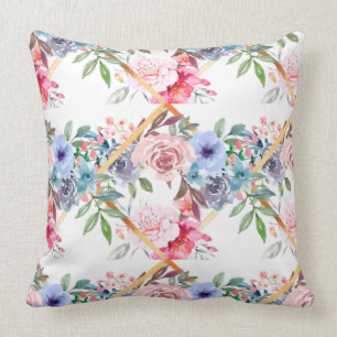 Coussin Rose, roses, boho, trellis, aquarelle fleurs art  