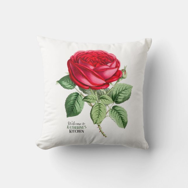Coussin Rose rouge antique Votre choix de texte (Recto)
