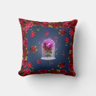 Coussin Rose rouge enchantée filles beauté