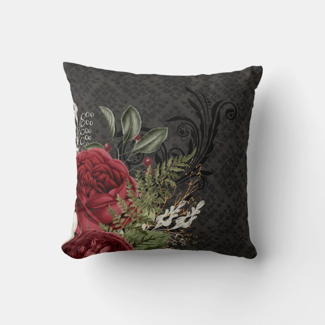 Coussin Rose rouge et noir d'inspiration gothique (Recto)