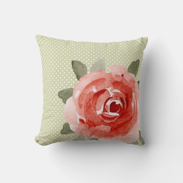 Coussin Rose rouge sur les points blancs et citron vert (Recto)