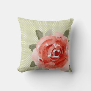 Coussin Rose rouge sur points blancs et lime