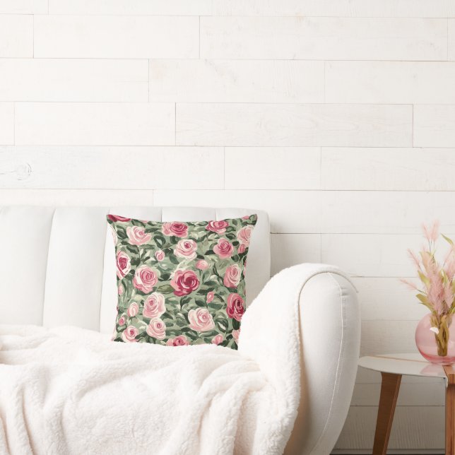 Coussin Rose rouge vert Rose Floral (Canapé)