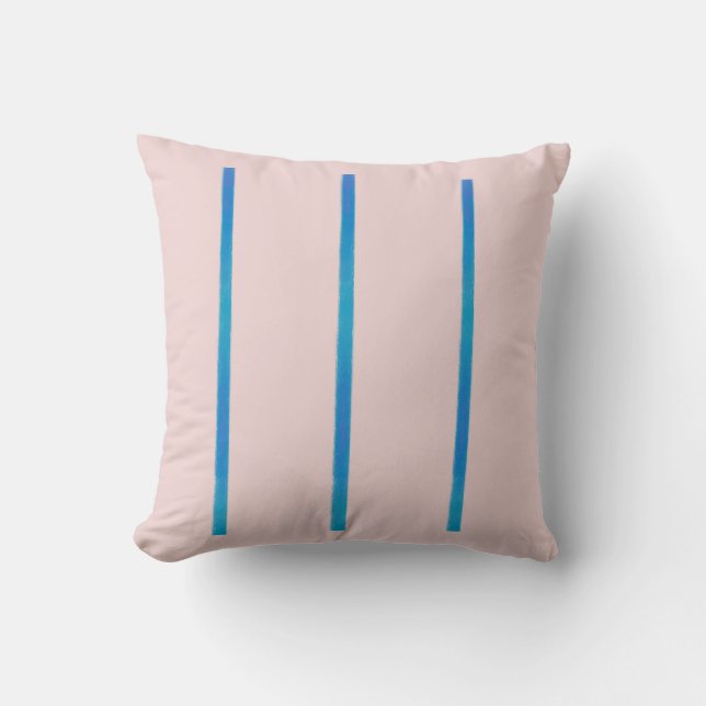 Coussin Rose rouillé et bandes bleues Lancer l'oreiller 16 (Recto)