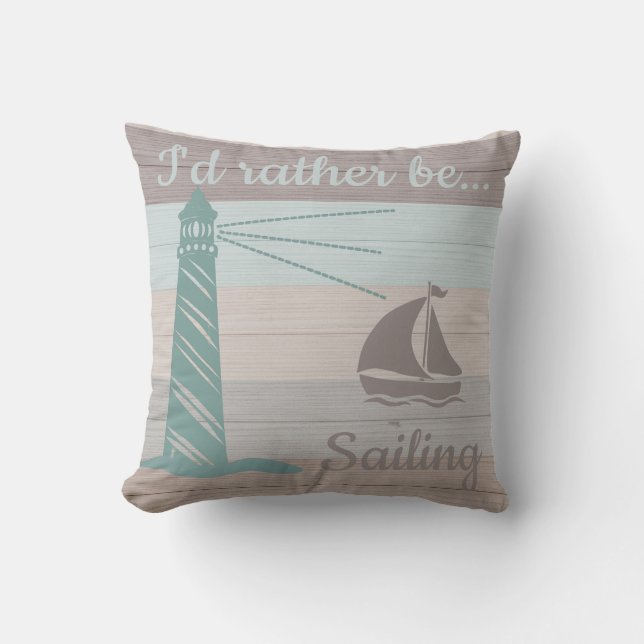 Coussin Rose Rustic Planks Lighthouse Sailboat Compass (Recto)