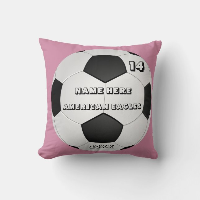 Coussin rose Soccer personnalisé avec Nom du joueu (Recto)