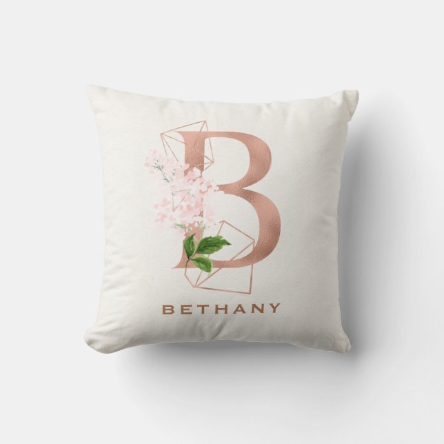Coussin Rose sur mesure Gold Floral Initial Thro (Recto)
