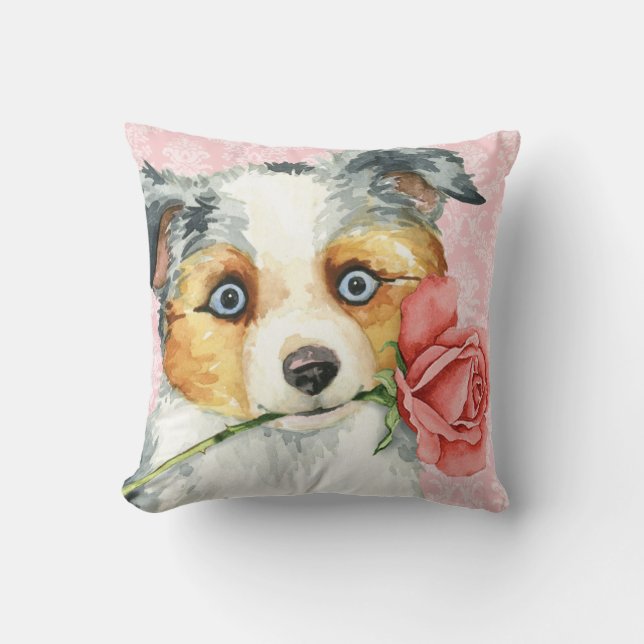 Coussin Rose Valentin Mini Berger Américain (Recto)