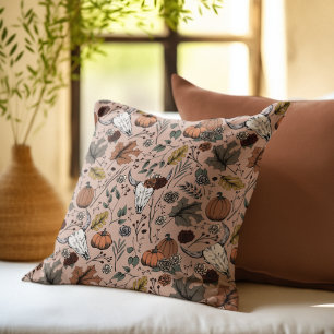 Coussin Rose Vintage de la moisson et de la vache à cornes