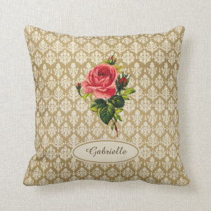 Coussin Rose vintage et nom de rose de motif de damassé