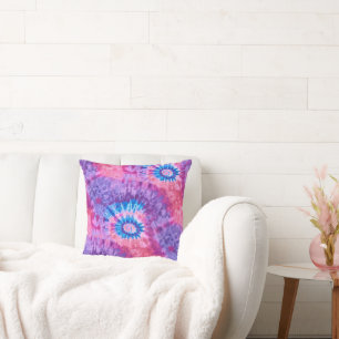 Coussin Rose Violet et Spirale Psychedelique Tie Dye