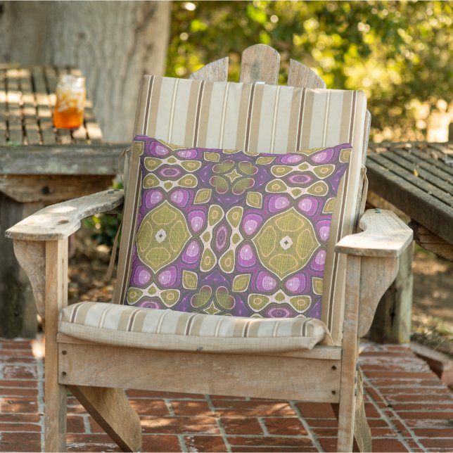 Coussin Rose violet moutarde Ochre Olive Green Tribal Art (Chaise)