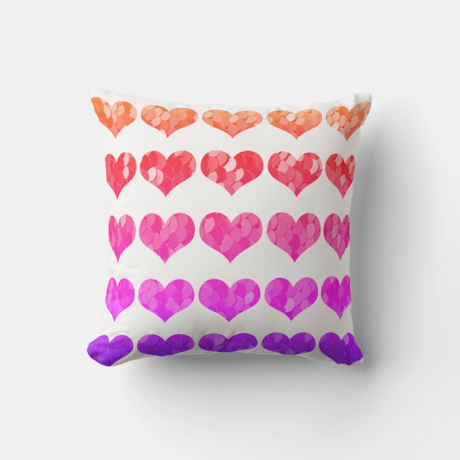 Coussin Rose Violet Rouge Motifs de coeur Mignons Blancs (Recto)