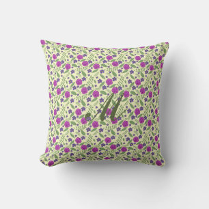 Coussin Rose violette feuille monogramme motif Jeter oreil