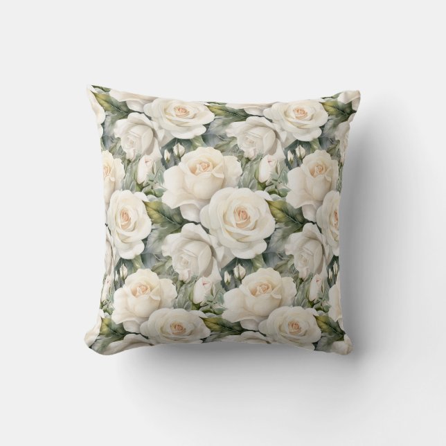 Coussin Roses Blanches Classique Floral (Recto)