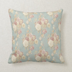 Coussin Roses blanches et roses sur Blue Shabby Chic
