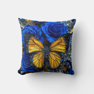 Coussin Roses bleues et papillon