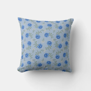 Coussin Roses bleues sur calicot surdimensionné bleu clair
