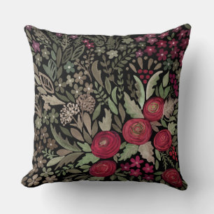 Coussin Roses d'aquarelle sur un arrière - plan noir, aqua