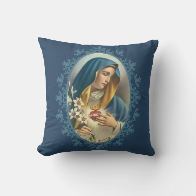 Coussin Roses douleureux de lis de coeur de Vierge Marie (Recto)