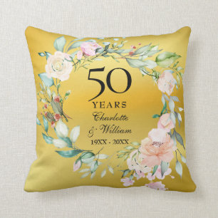 Coussin Roses du 50e Anniversaire Fleur Florale Photo Feui