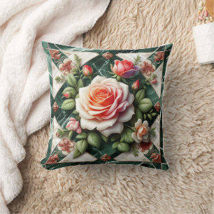 Coussin Roses élégants sur un Arrière - plan en marbre ver