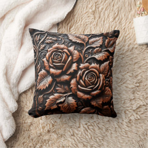 Coussin Roses en cuir complexe sur Arrière - plan foncé