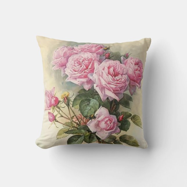 Coussin Roses et beaux-arts de Bumblebees Paul de Longpre (Recto)