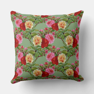 Coussin Roses et feuillage rose rouge Motif