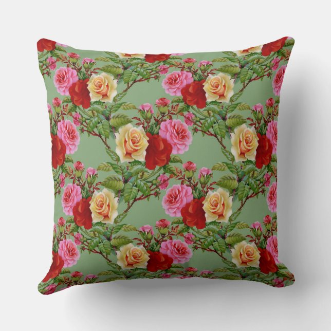 Coussin Roses et feuillage rose rouge Motif (Verso)