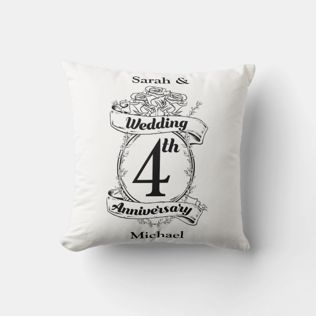 Coussin Roses et vignes romantiques 4e anniversaire de mar (Recto)