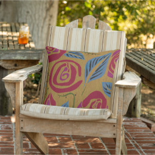 Coussin Roses Gras Feuilles Épines Graphique Floral