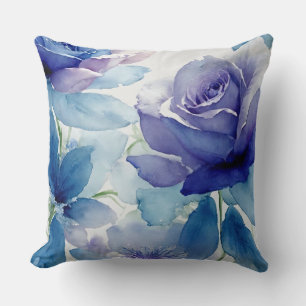 Coussin Roses pastel bleu et violet