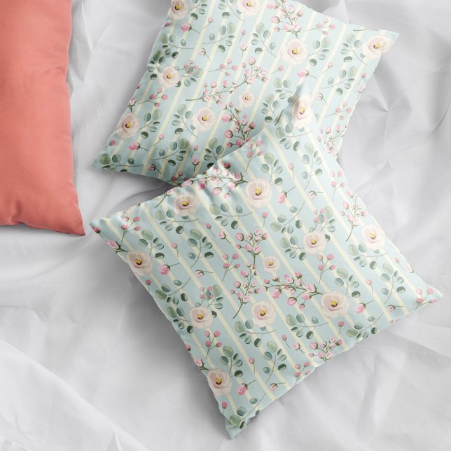 Coussin Roses roses Bleues Blancs (Créateur téléchargé)