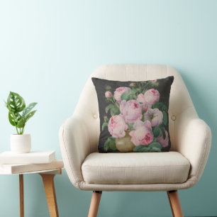 Coussin Roses roses dans un vase - Pierre Joseph Redouté