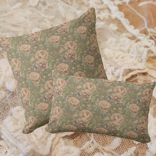 Coussin Roses roses pêche vieillis rose poussiéreux vert