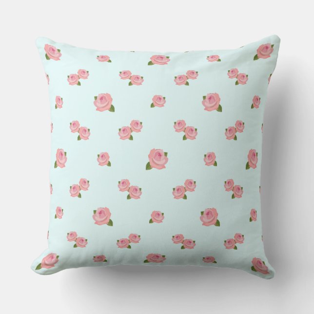 Coussin Roses roses roses Motif sur bleu clair (Recto)