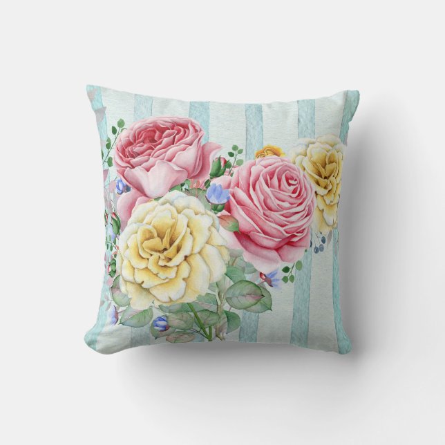 Coussin Roses Roses Roses Roses Rose Et Jaune Avec Des Ray (Recto)