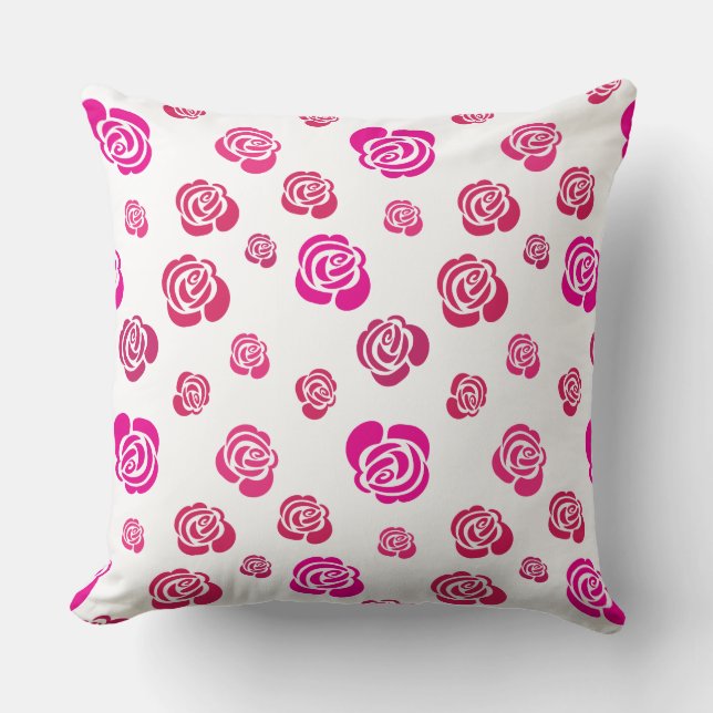 Coussin Roses roses rouges et magenta dans un Motif fleuri (Recto)