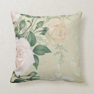 Coussin Roses roses vertes de Sage Vintage