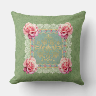 Coussin Roses roses vintages et dégradées Design Damas