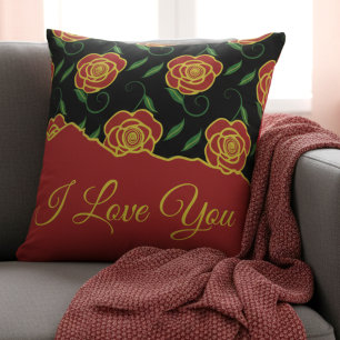 Coussin Roses Rouge Noires T'aiment