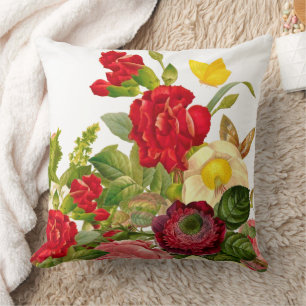 Coussin Roses rouges Aquarelle Tendance et Papillon jaune