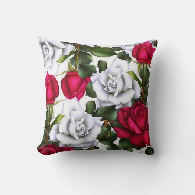 Coussin Roses Rouges & Blanches Shabby Chic Rustique Glamo (Recto)