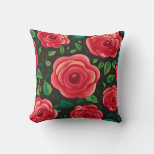 Coussin Roses rouges en fleur : un écran floral luxuriant